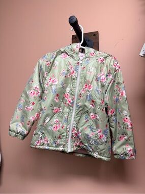 Penelope Mack Girls' Floral Hooded Raincoat - Sage Green & Pink